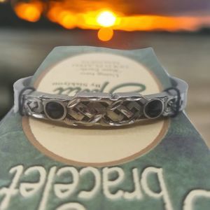 Bracelet Earth Spirit Bio Magnetic Pewter Black Onyx Stones Diamond Cut Siskiyou